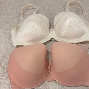 Soma Like New 36DDD Bras in White & Coral Blush, Lot of 2